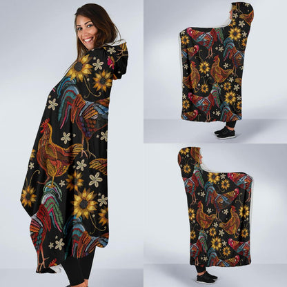 Chicken Embroidery Style Hooded Blanket-JTAMIGO.COM