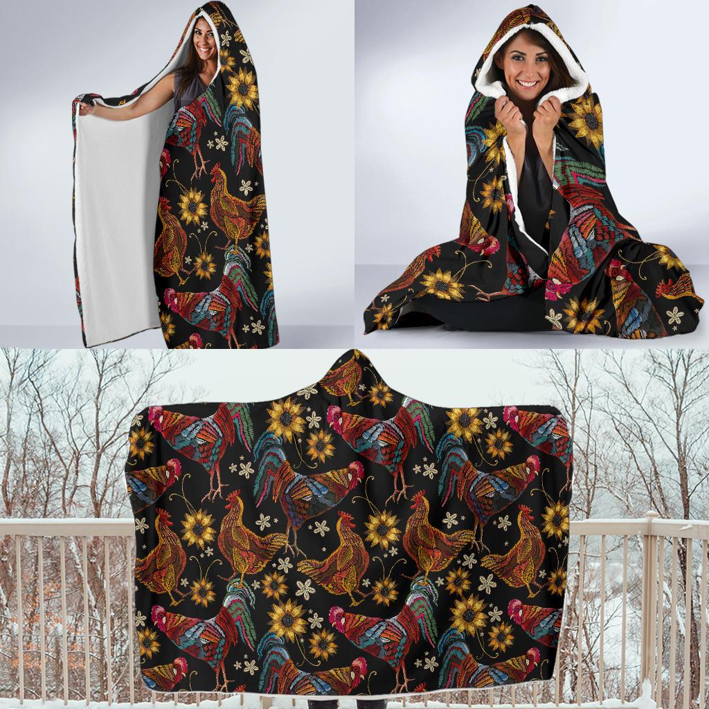 Chicken Embroidery Style Hooded Blanket-JTAMIGO.COM