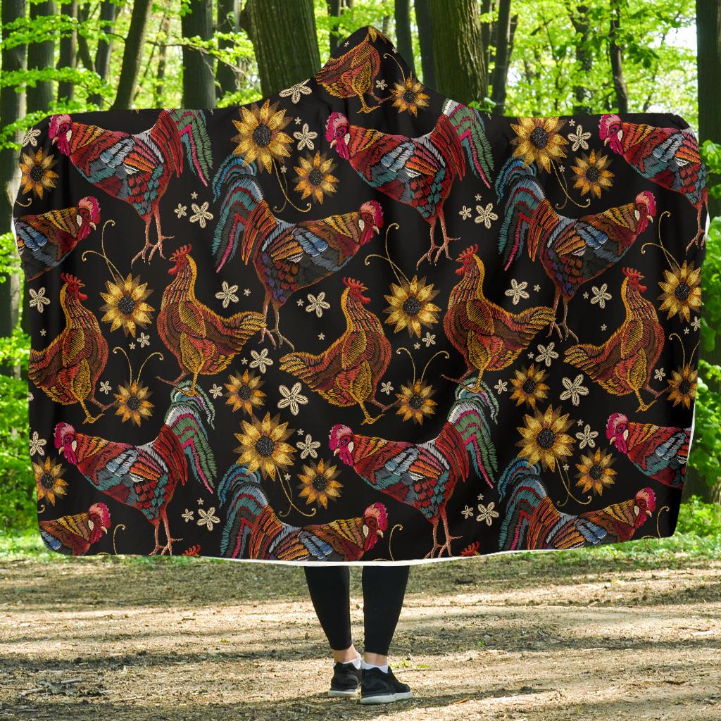 Chicken Embroidery Style Hooded Blanket-JTAMIGO.COM