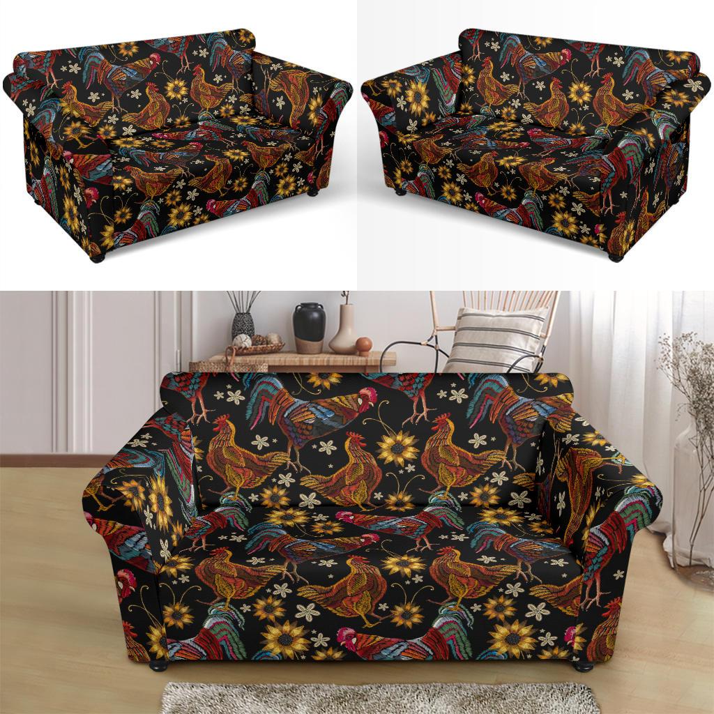 Chicken Embroidery Style Loveseat Slipcover-JTAMIGO.COM