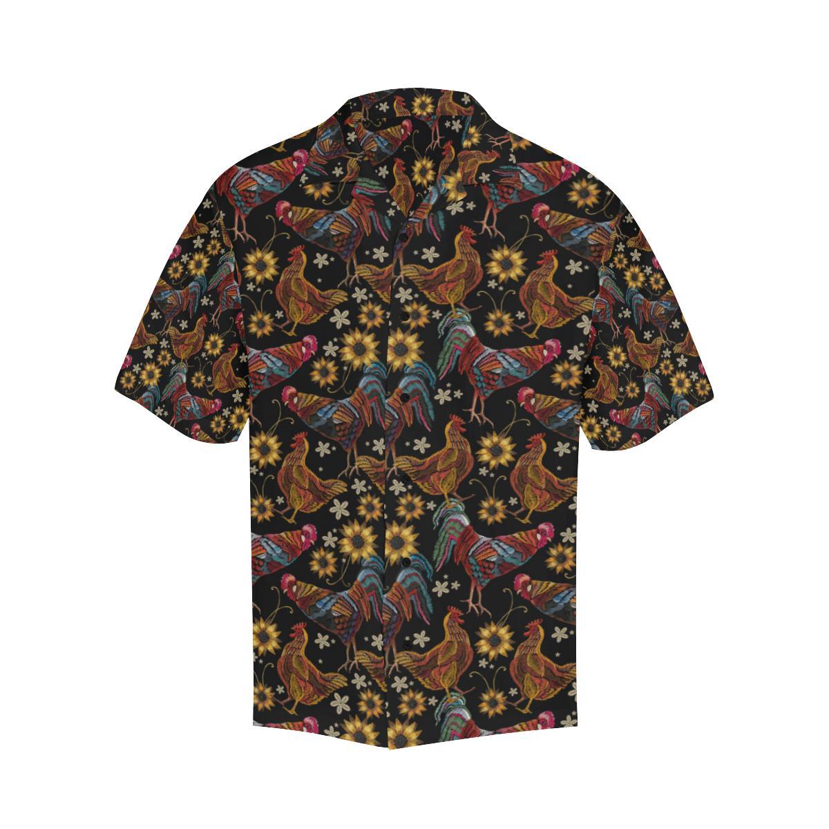 Chicken Embroidery Style Men Aloha Hawaiian Shirt