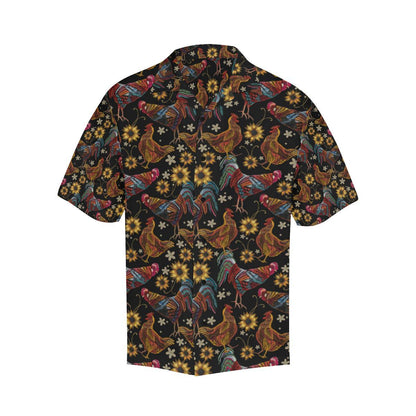 Chicken Embroidery Style Men Aloha Hawaiian Shirt