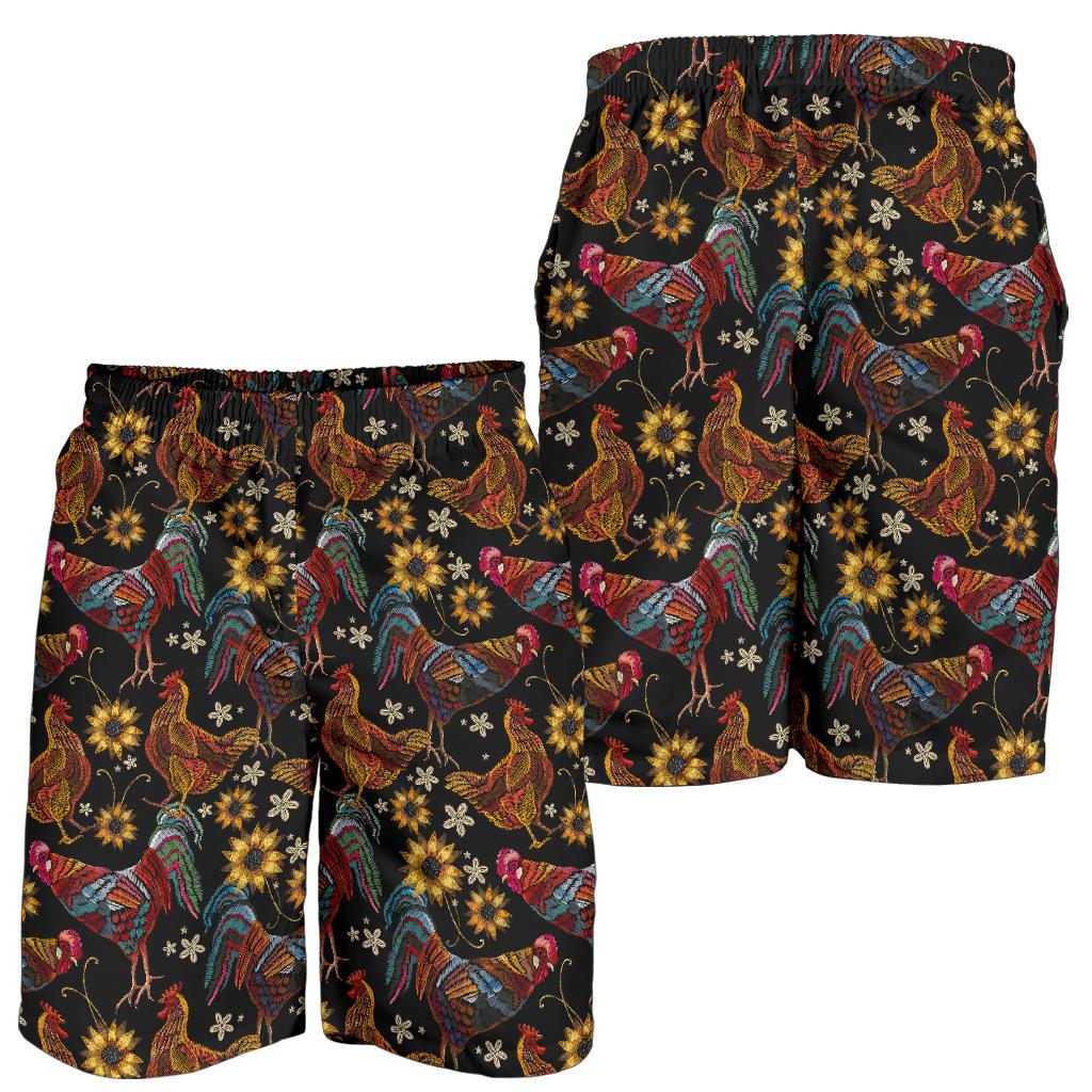Chicken Embroidery Style Mens Shorts-JTAMIGO.COM