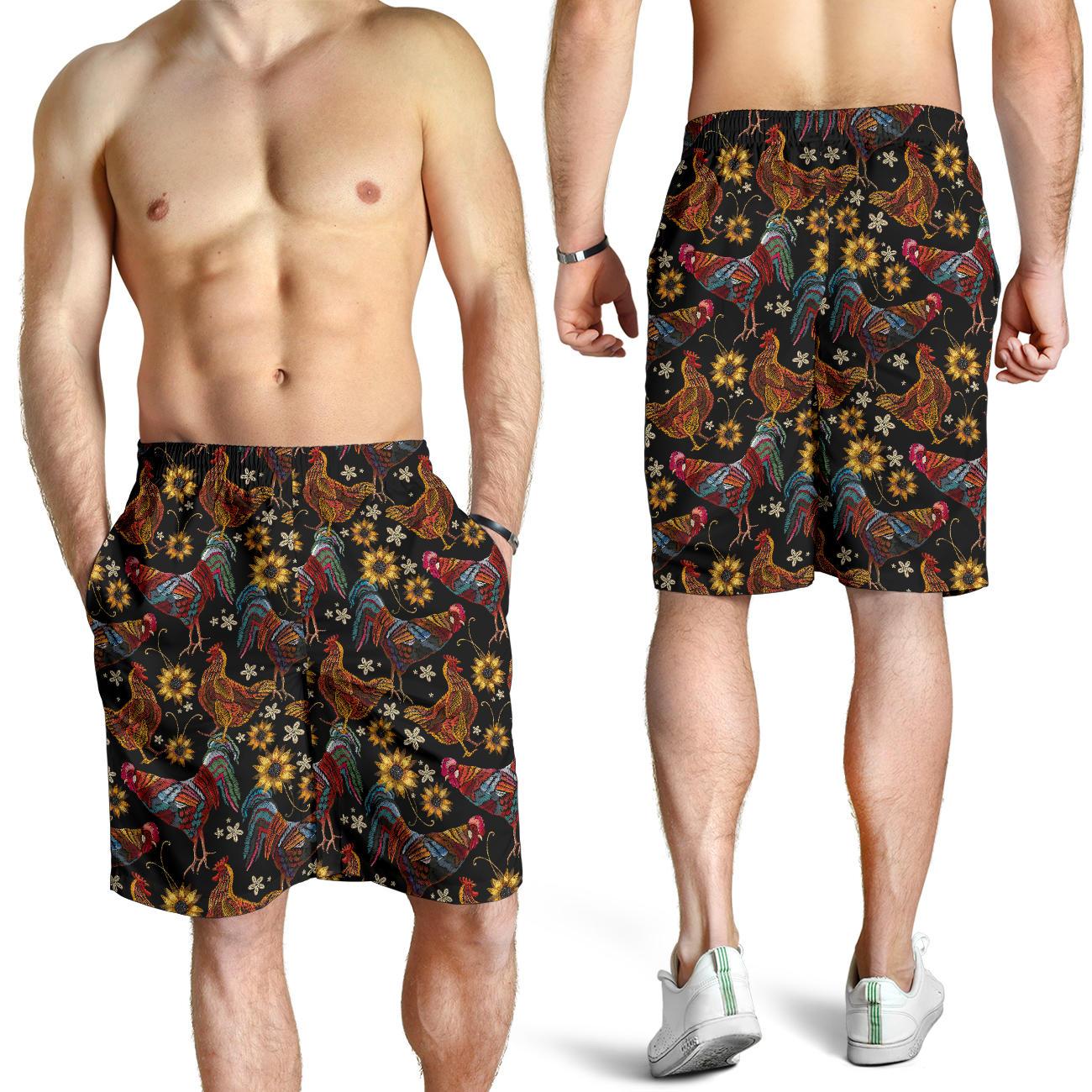 Chicken Embroidery Style Mens Shorts-JTAMIGO.COM