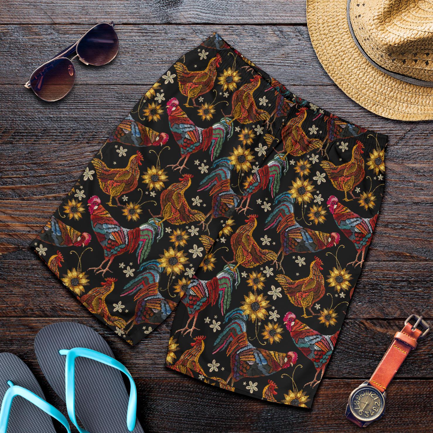 Chicken Embroidery Style Mens Shorts-JTAMIGO.COM