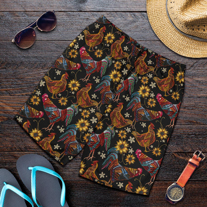 Chicken Embroidery Style Mens Shorts-JTAMIGO.COM