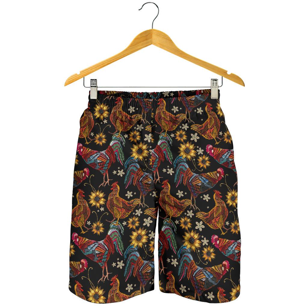 Chicken Embroidery Style Mens Shorts-JTAMIGO.COM