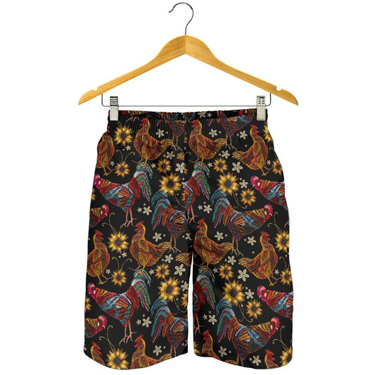 Chicken Embroidery Style Mens Shorts-JTAMIGO.COM
