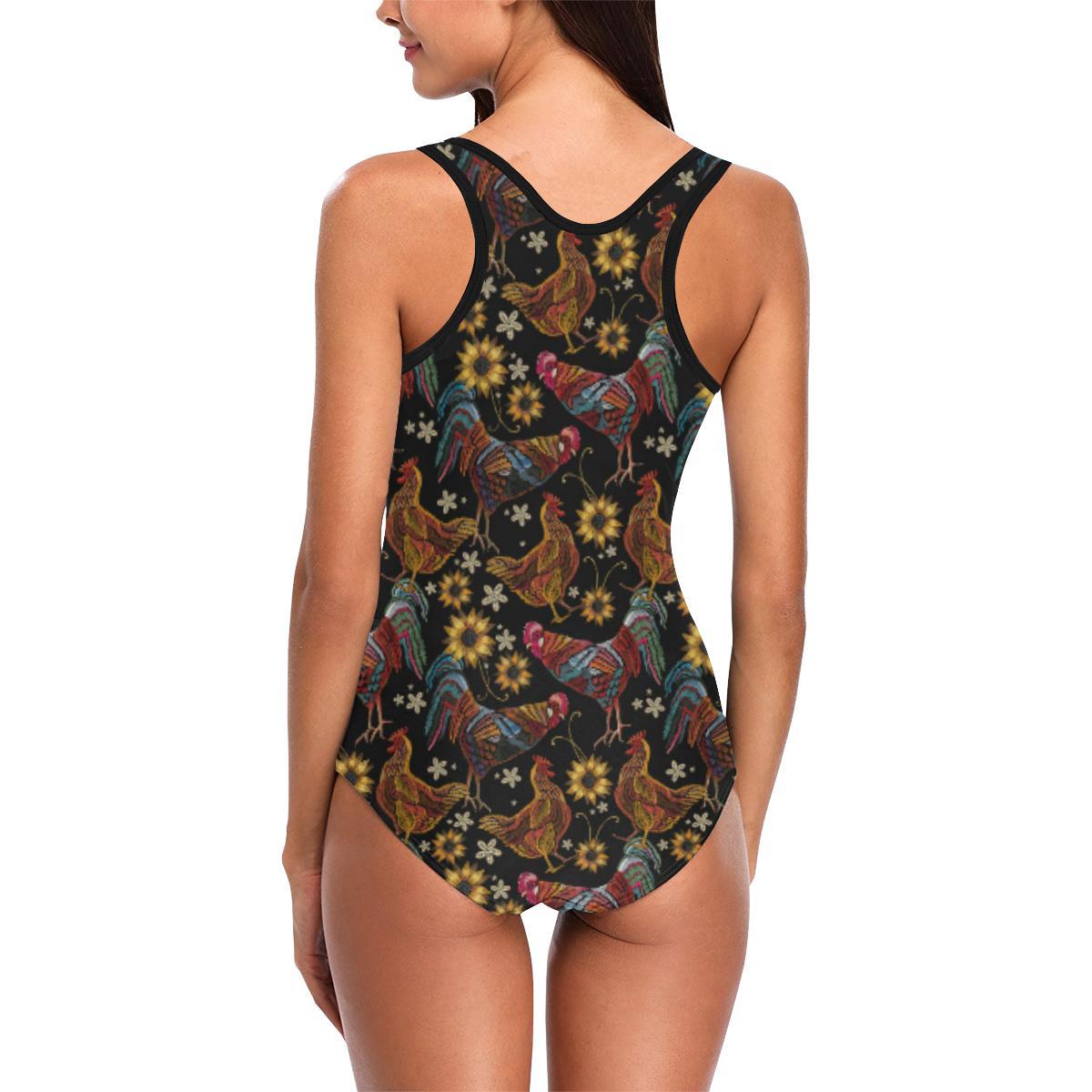 Chicken Embroidery Style One Piece Swimsuit-JTAMIGO.COM