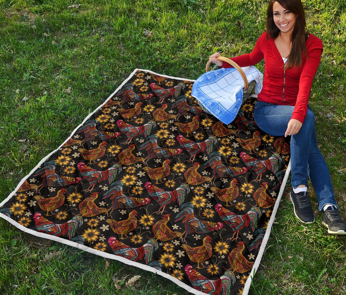 Chicken Embroidery Style Premium Quilt-JTAMIGO.COM