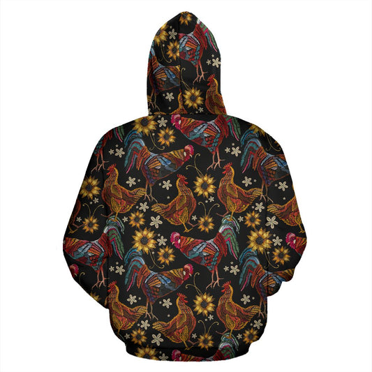 Chicken Embroidery Style Pullover Hoodie