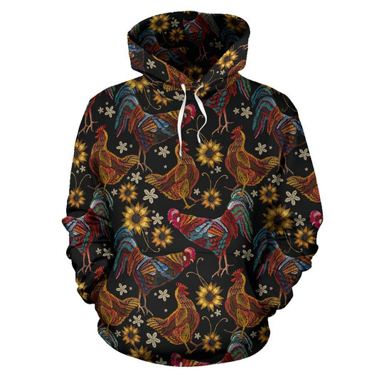 Chicken Embroidery Style Pullover Hoodie
