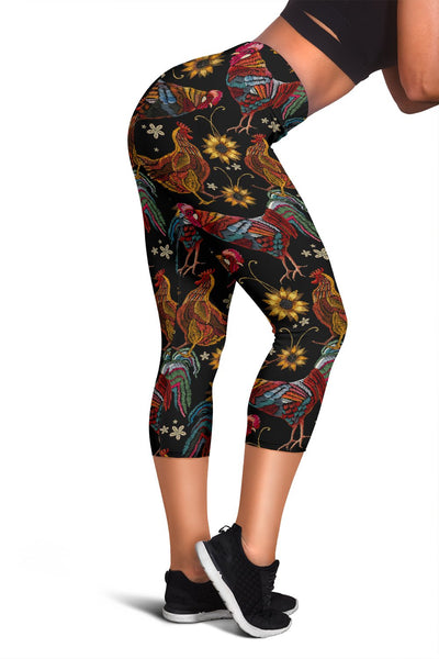 Chicken Embroidery Style Women Capris