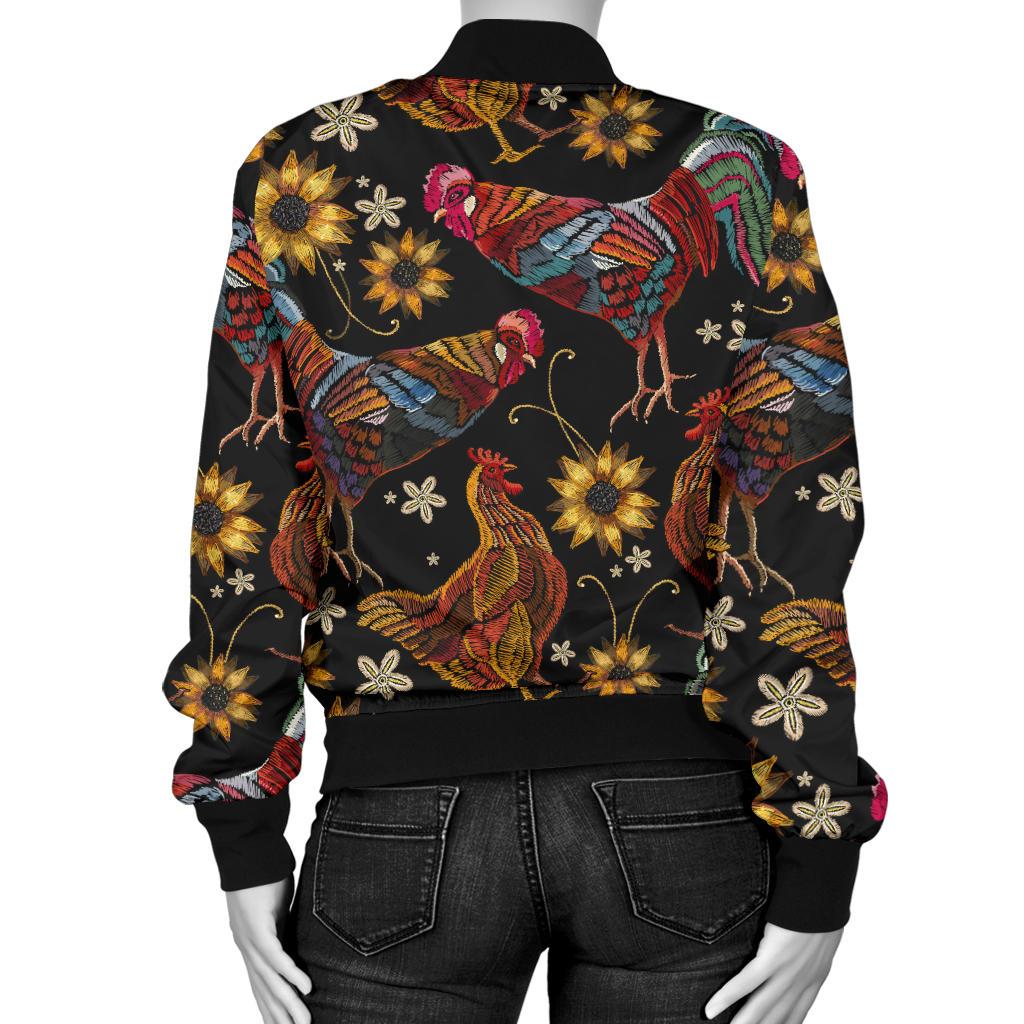 Chicken Embroidery Style Women Casual Bomber Jacket