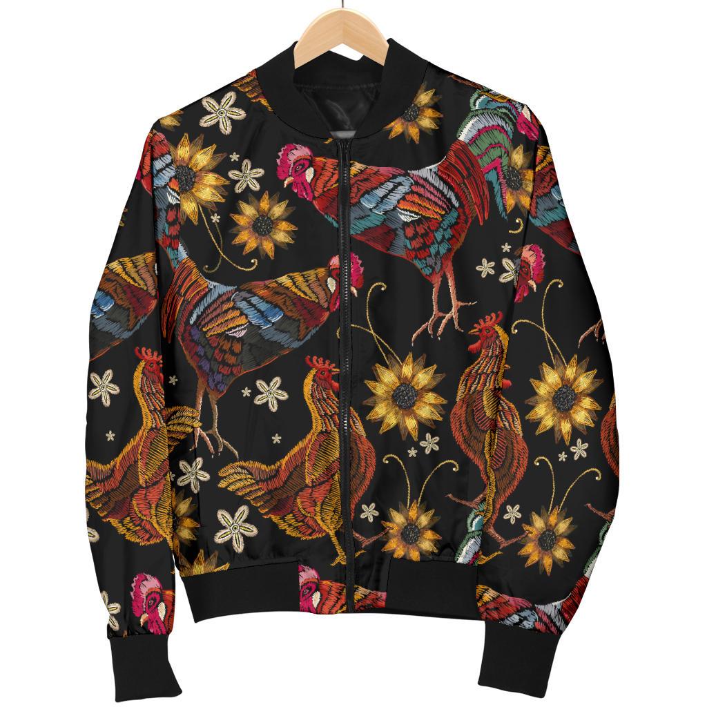 Chicken Embroidery Style Women Casual Bomber Jacket