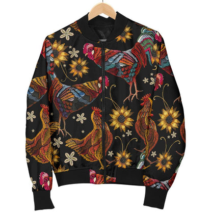 Chicken Embroidery Style Women Casual Bomber Jacket