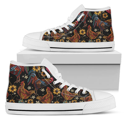 Chicken Embroidery Style Women High Top Shoes