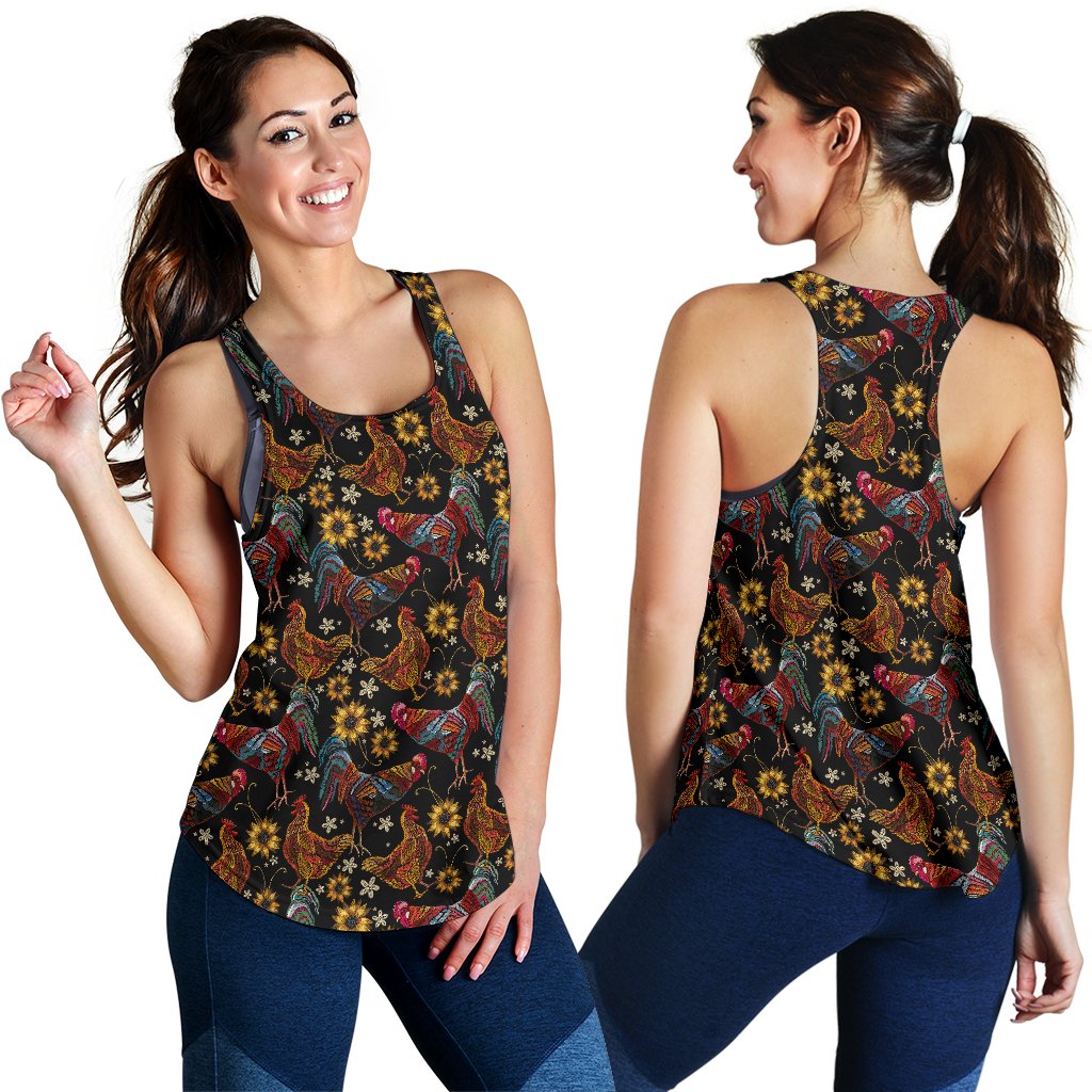 Chicken Embroidery Style Women Racerback Tank Top