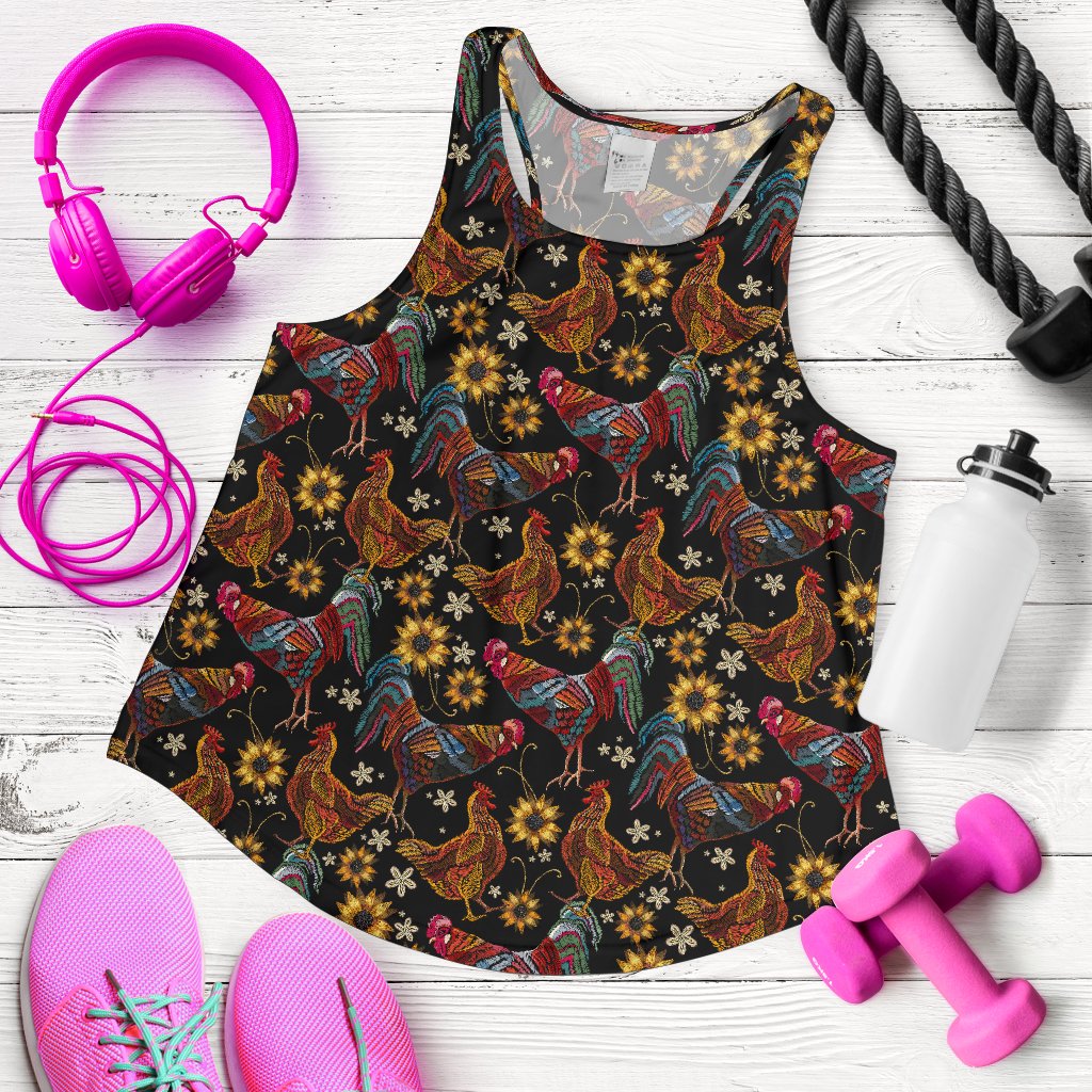 Chicken Embroidery Style Women Racerback Tank Top