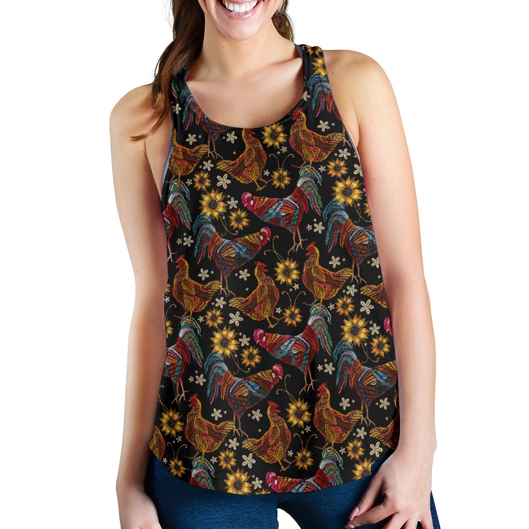 Chicken Embroidery Style Women Racerback Tank Top