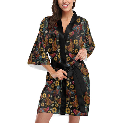 Chicken Embroidery Style Women Short Kimono Robe