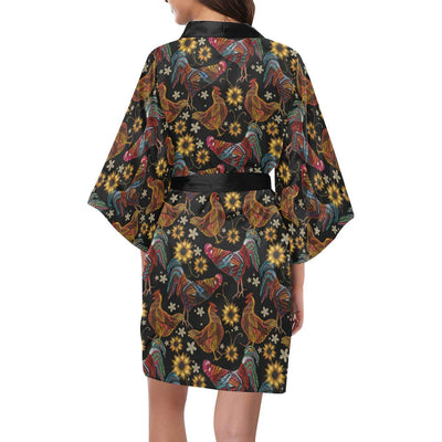 Chicken Embroidery Style Women Short Kimono Robe