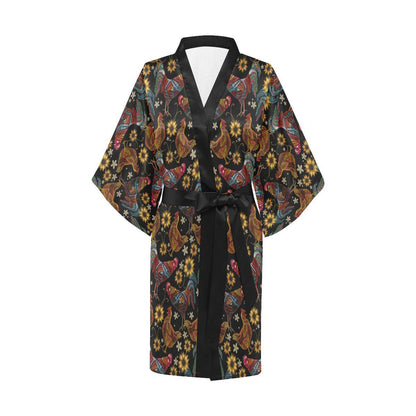 Chicken Embroidery Style Women Short Kimono Robe