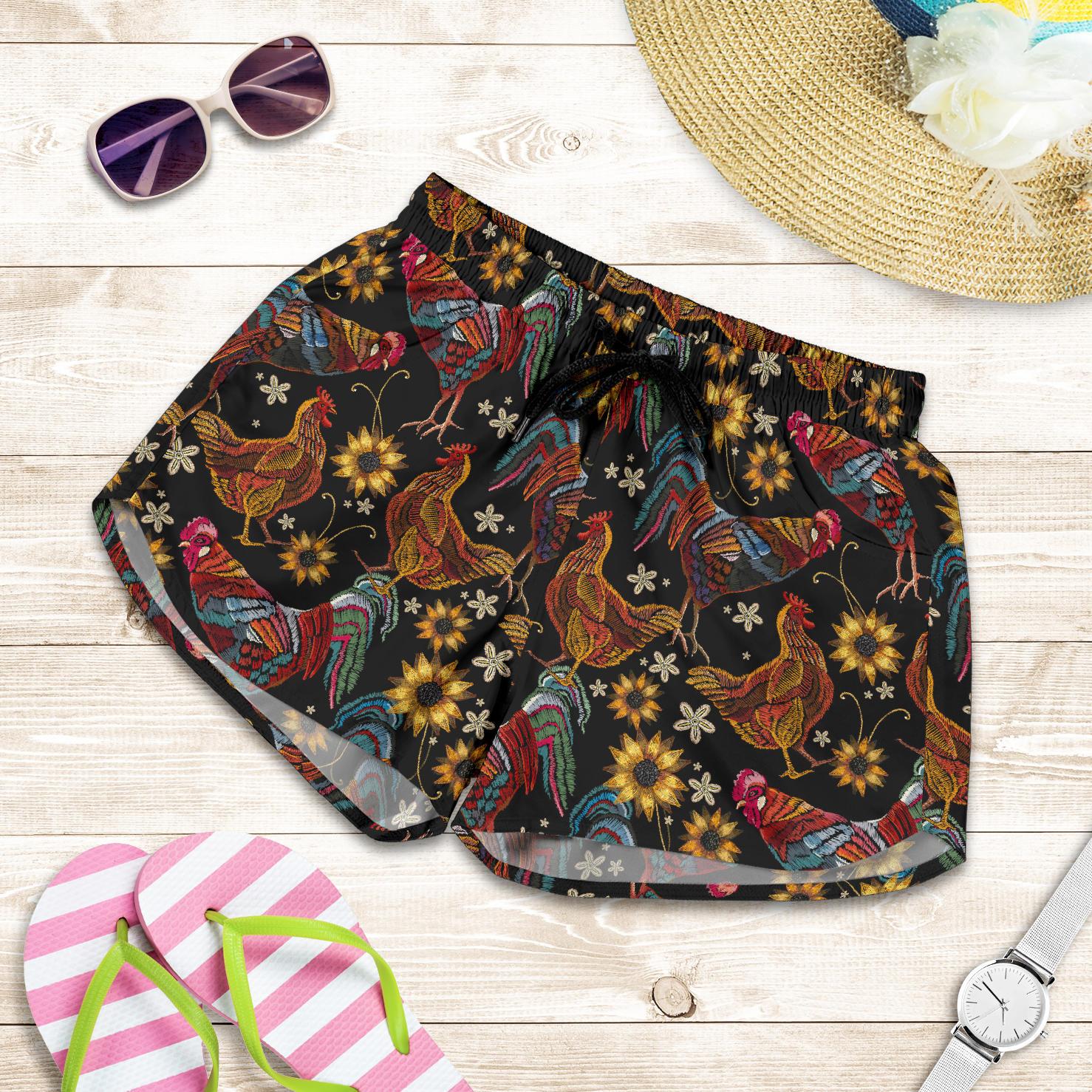 Chicken Embroidery Style Women Shorts-JTAMIGO.COM