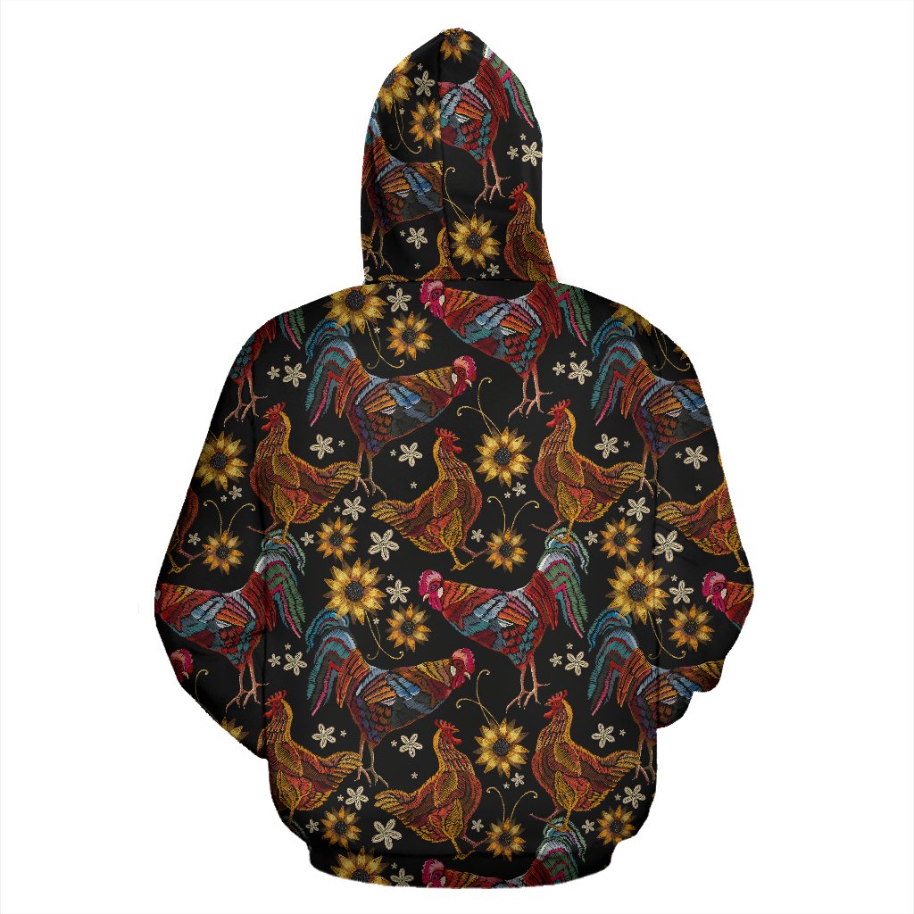 Chicken Embroidery Style Zip Up Hoodie