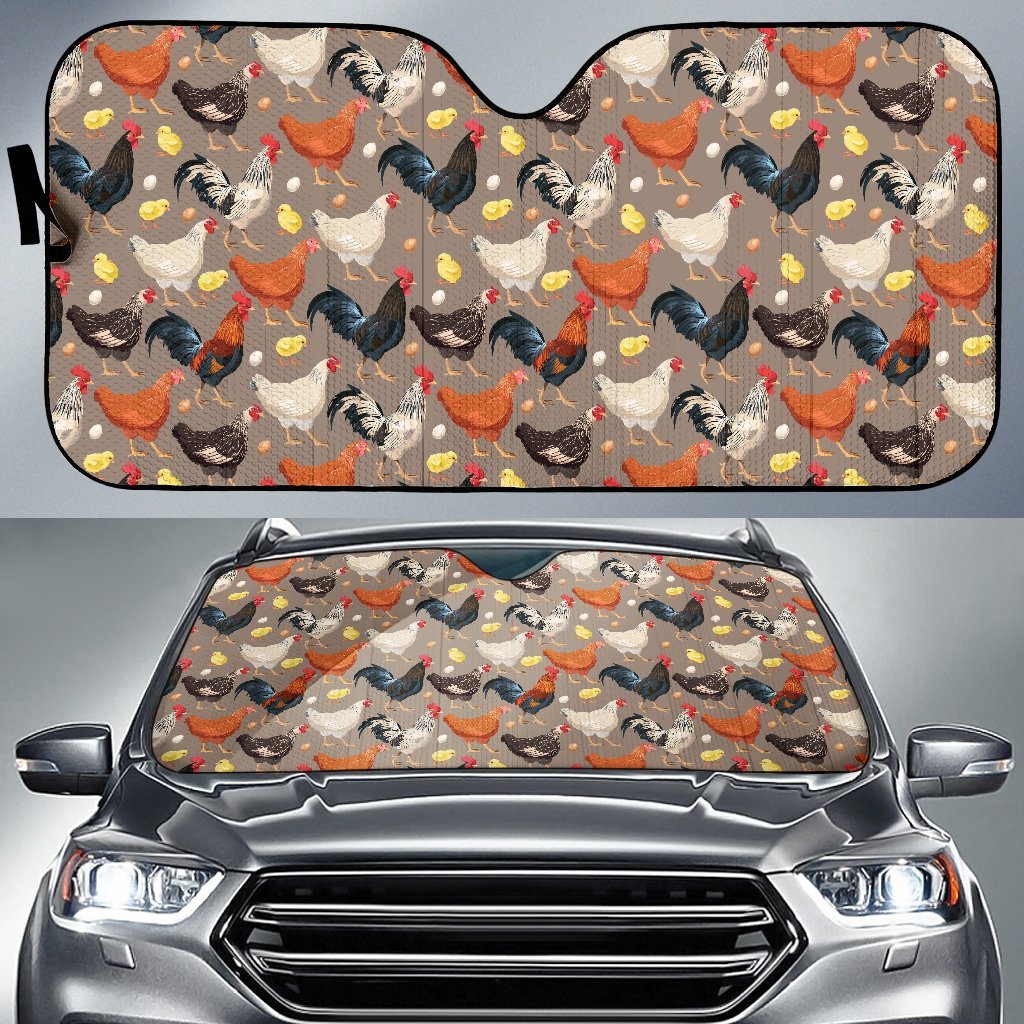 Chicken Evolution Pattern Car Sun Shade For Windshield
