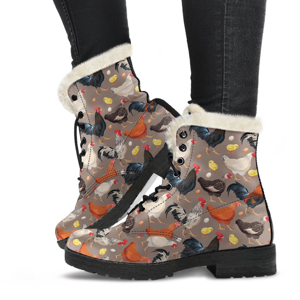 Chicken Evolution Pattern Faux Fur Leather Boots-JTAMIGO.COM