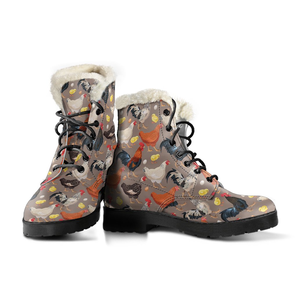 Chicken Evolution Pattern Faux Fur Leather Boots-JTAMIGO.COM