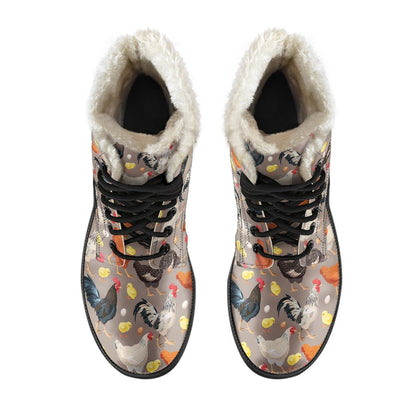 Chicken Evolution Pattern Faux Fur Leather Boots-JTAMIGO.COM