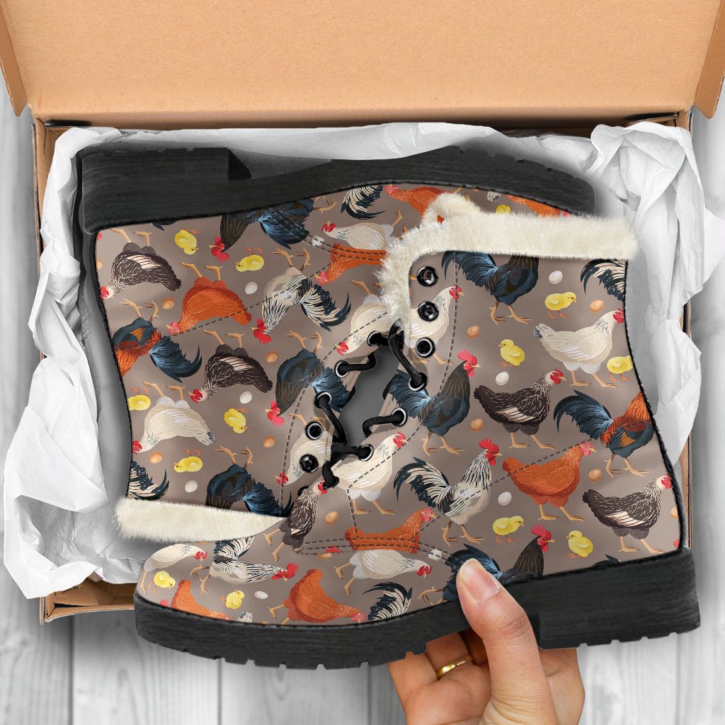 Chicken Evolution Pattern Faux Fur Leather Boots-JTAMIGO.COM