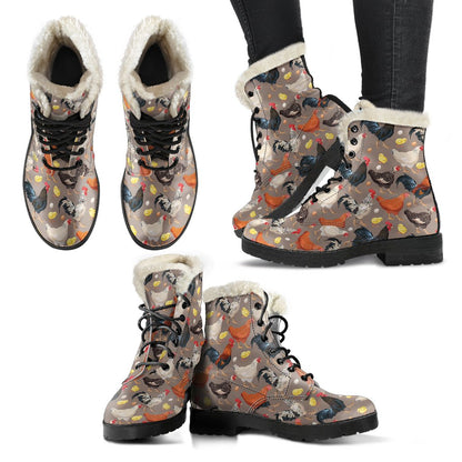 Chicken Evolution Pattern Faux Fur Leather Boots-JTAMIGO.COM
