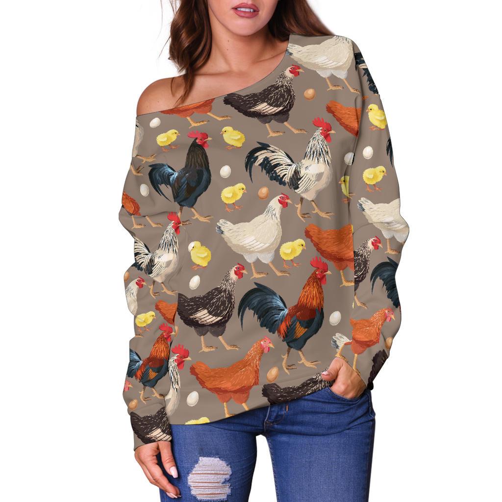 Chicken Evolution Pattern Off Shoulder Sweatshirt