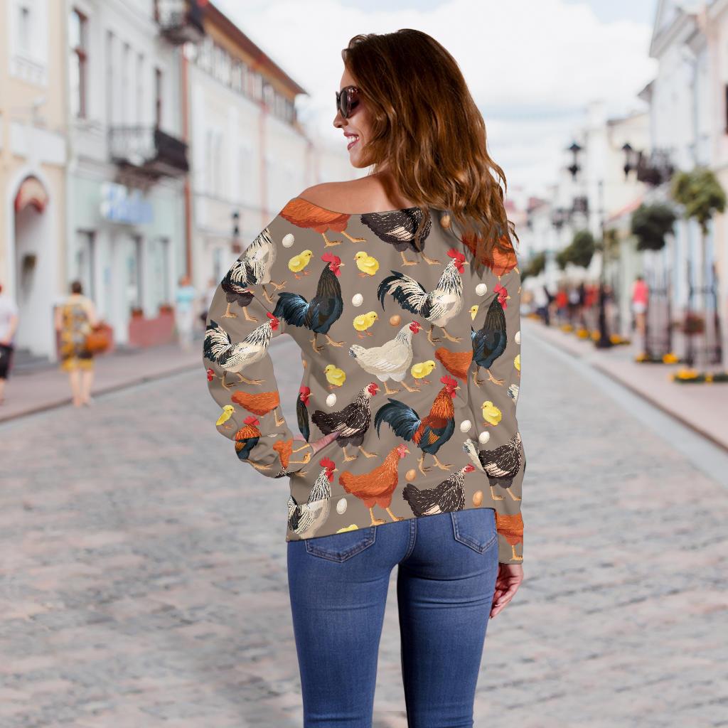 Chicken Evolution Pattern Off Shoulder Sweatshirt