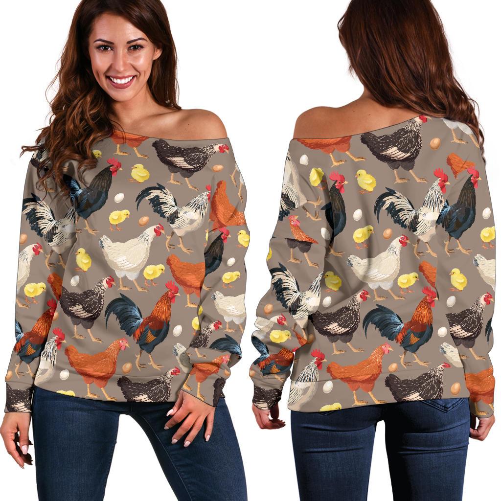 Chicken Evolution Pattern Off Shoulder Sweatshirt