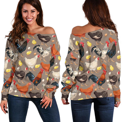 Chicken Evolution Pattern Off Shoulder Sweatshirt