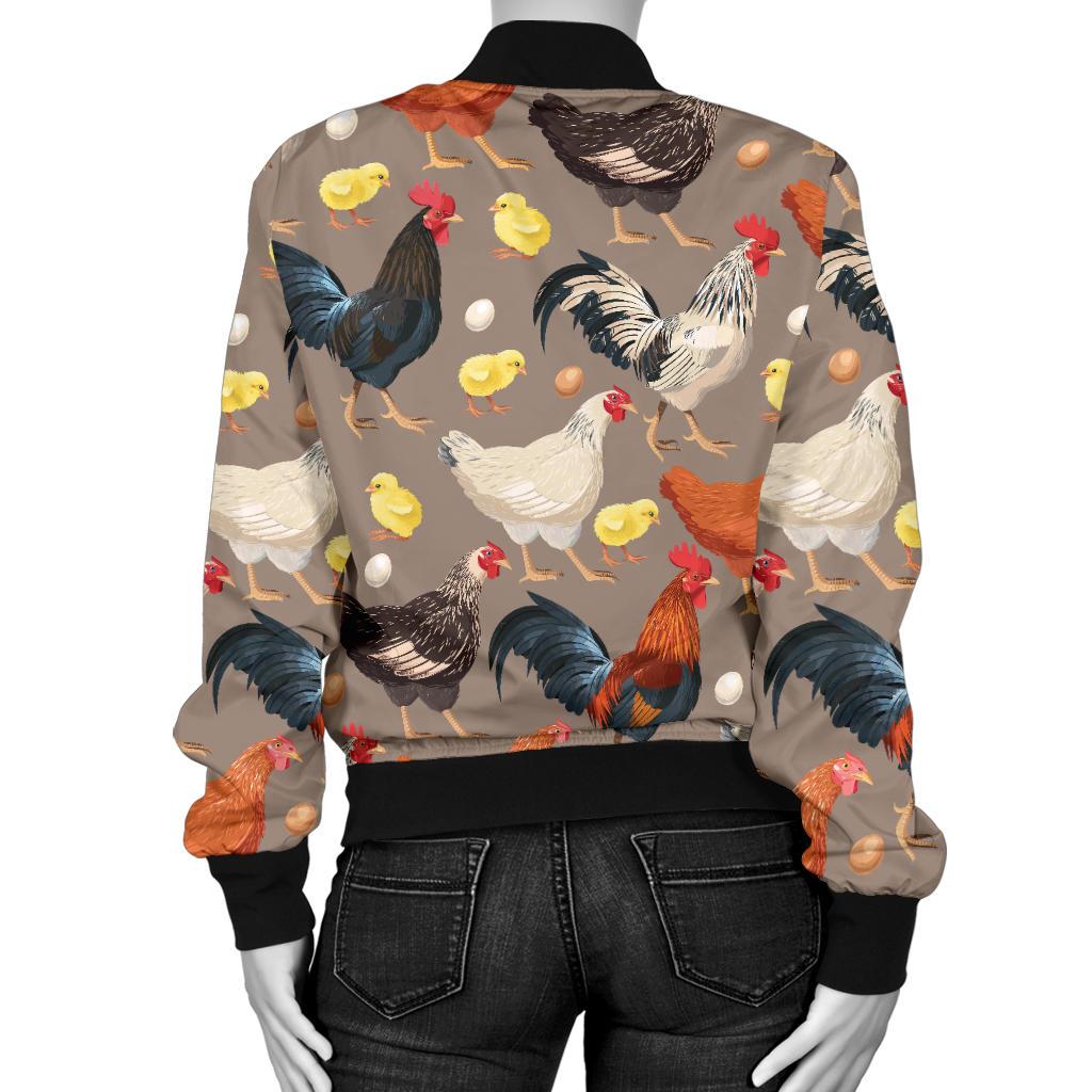 Chicken Evolution Pattern Women Casual Bomber Jacket