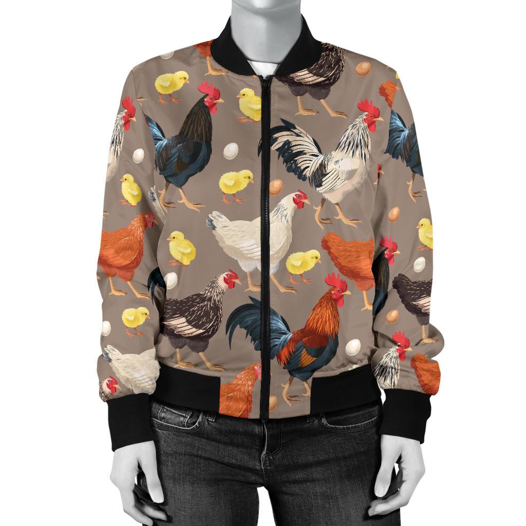 Chicken Evolution Pattern Women Casual Bomber Jacket