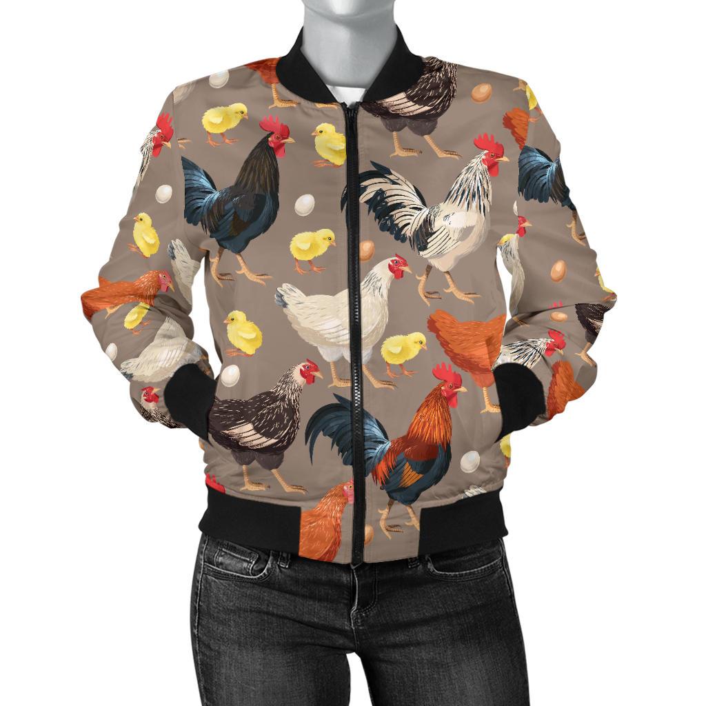 Chicken Evolution Pattern Women Casual Bomber Jacket