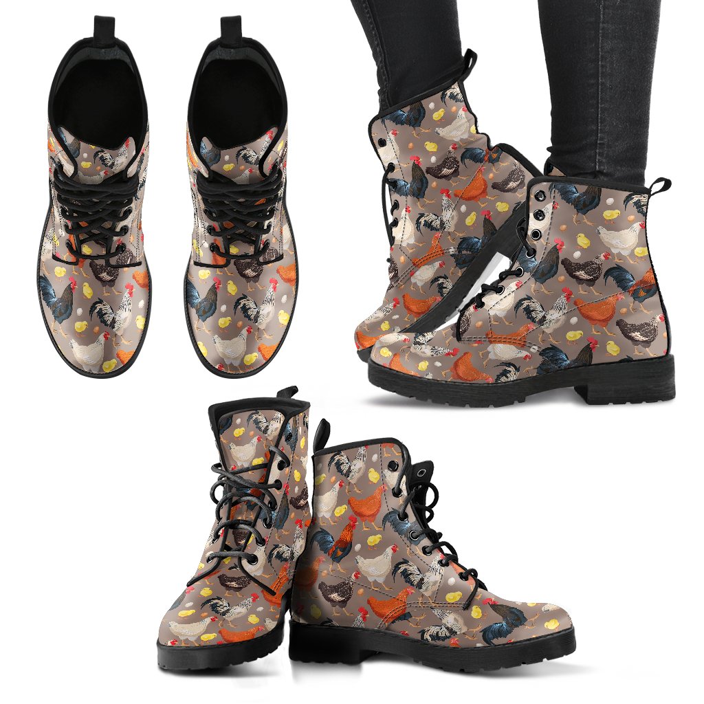 Chicken Evolution Pattern Women Leather Boots-JTAMIGO.COM