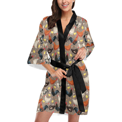 Chicken Evolution Pattern Women Short Kimono Robe