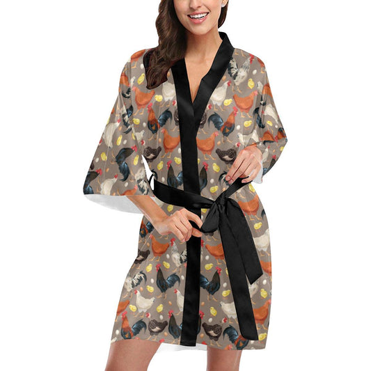 Chicken Evolution Pattern Women Short Kimono Robe