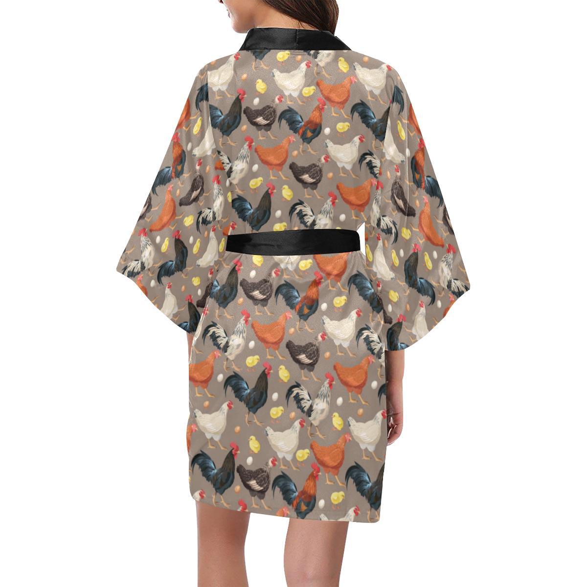 Chicken Evolution Pattern Women Short Kimono Robe