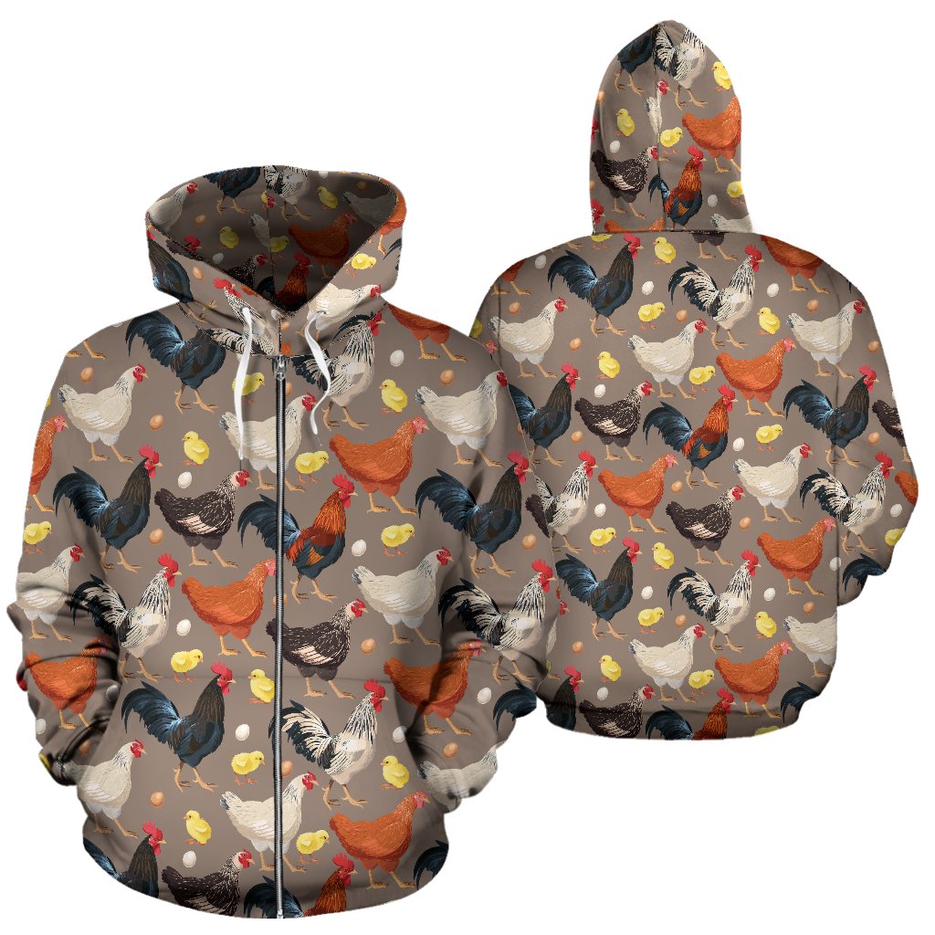 Chicken Evolution Pattern Zip Up Hoodie