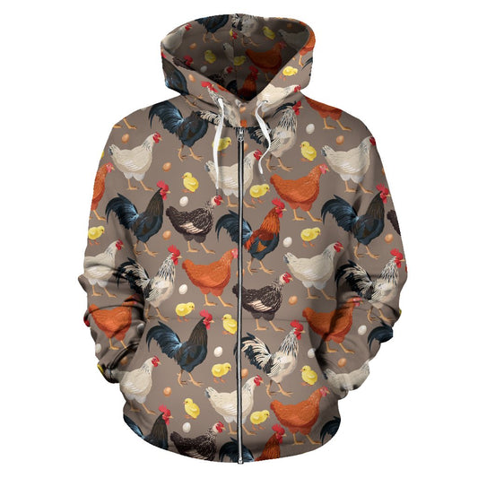 Chicken Evolution Pattern Zip Up Hoodie