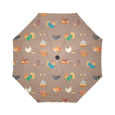 Chicken Happy Print Pattern Automatic Foldable Umbrella