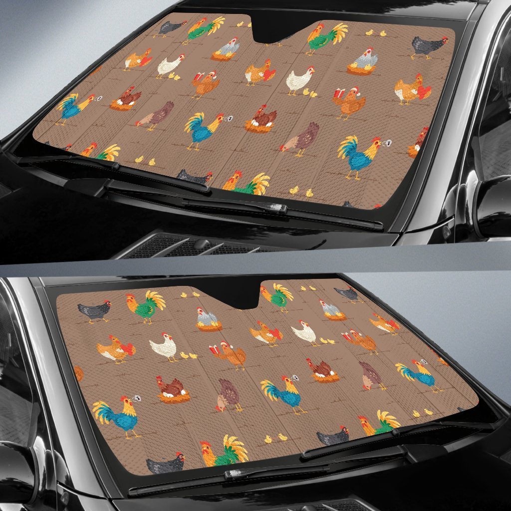 Chicken Happy Print Pattern Car Sun Shade For Windshield